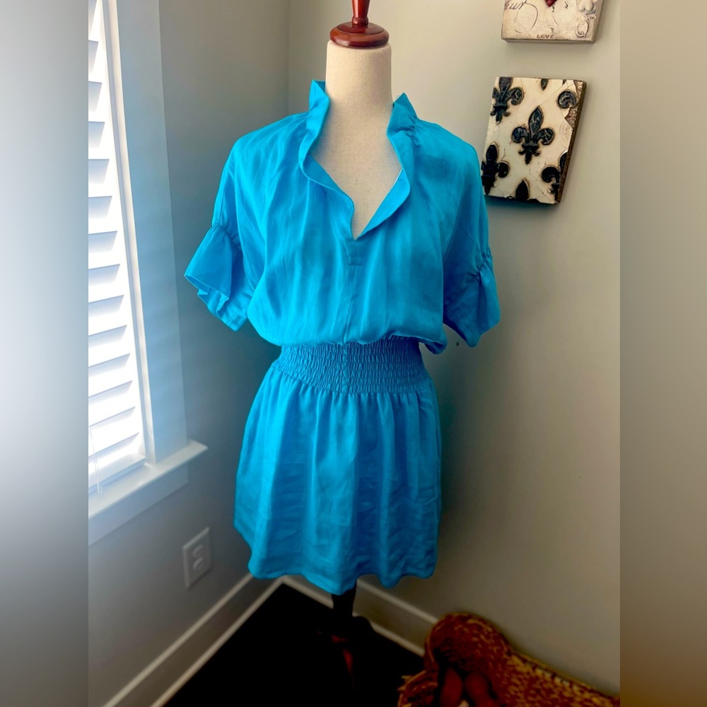 The best summer dress! Turquoise blue linen short dress by Finley!